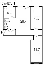 Планировка трёхкомнатной квартиры серии 1-434