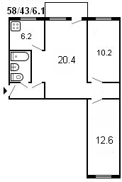 Планировка трёхкомнатной квартиры серии 1-434